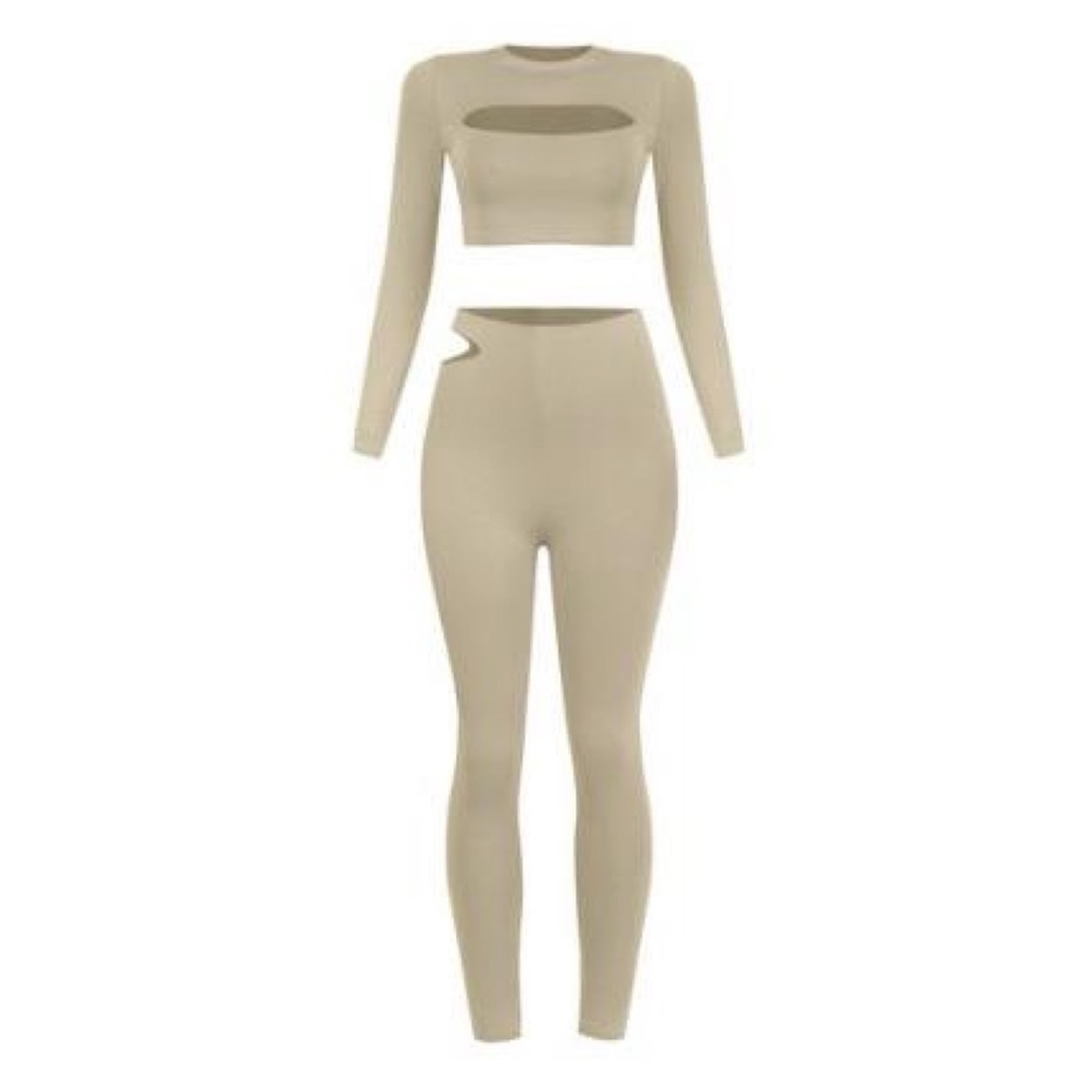 Women’s Y2K BEIGE cut out matching set - Picture 3 of 3